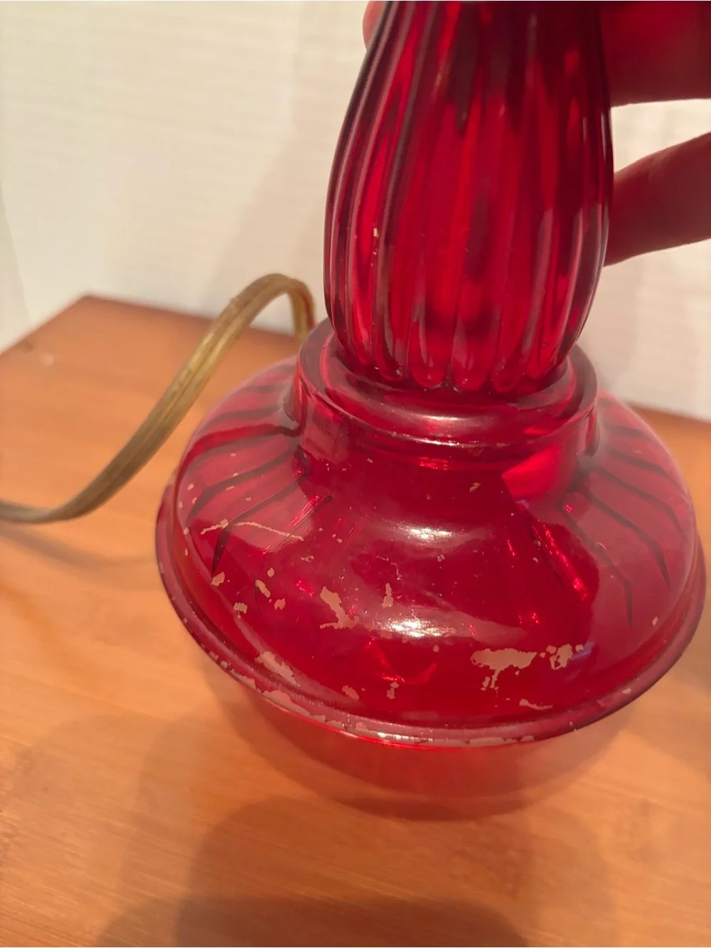 Vintage Ruby Red Glass Table Lamp - electric Elegant Ruby Accent